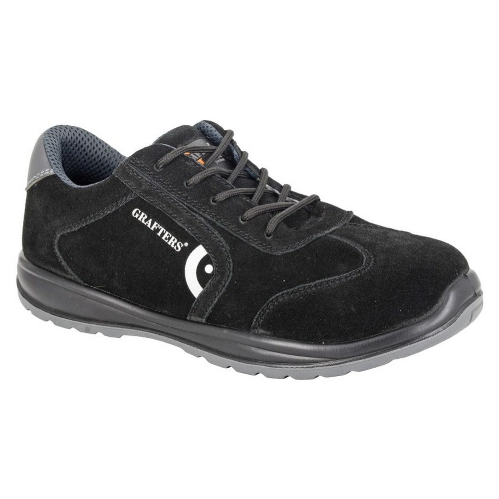 Black - Front - Grafters Mens Suede Safety Trainers