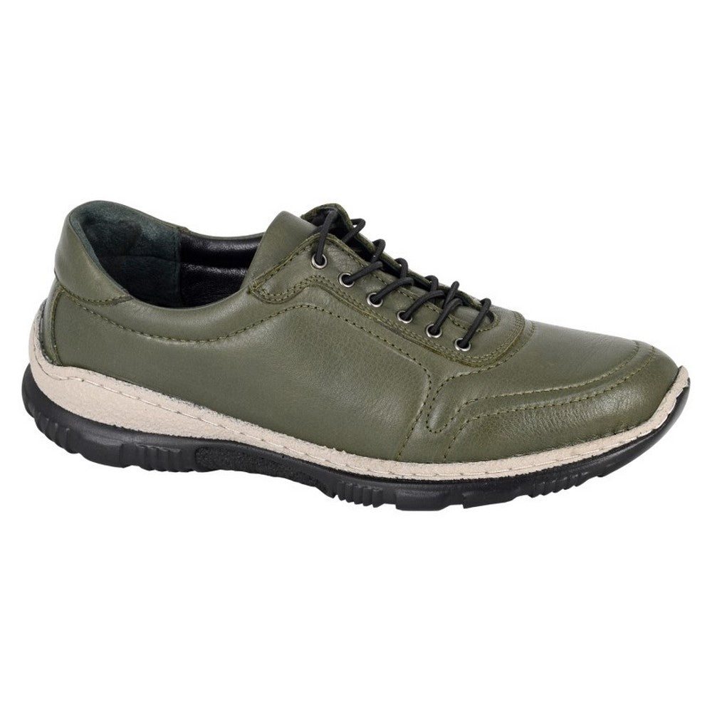 Olive - Front - Mod Comfys Womens-Ladies Leather Shoes