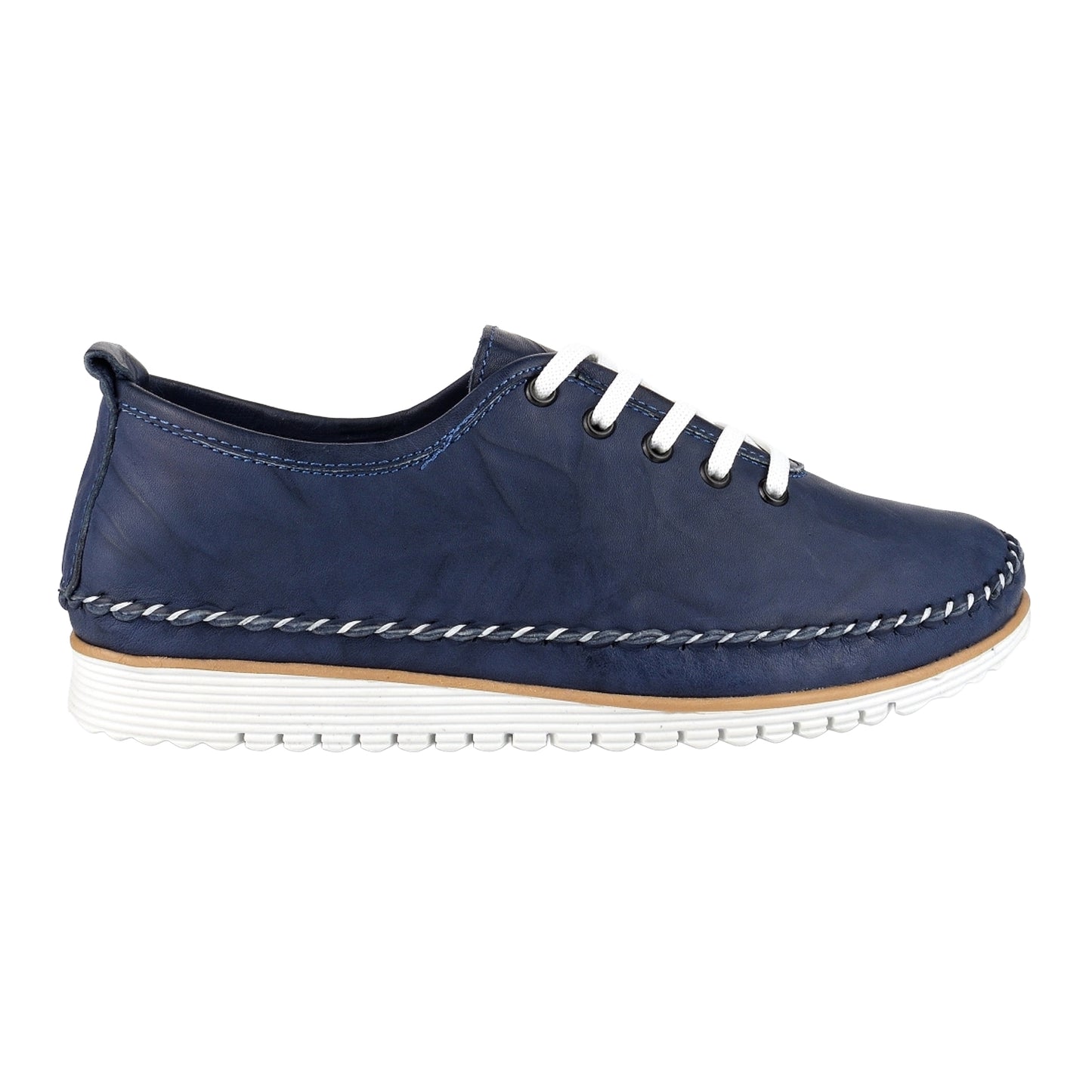 Navy Blue - Side - Mod Comfys Womens-Ladies Leather Casual Shoes