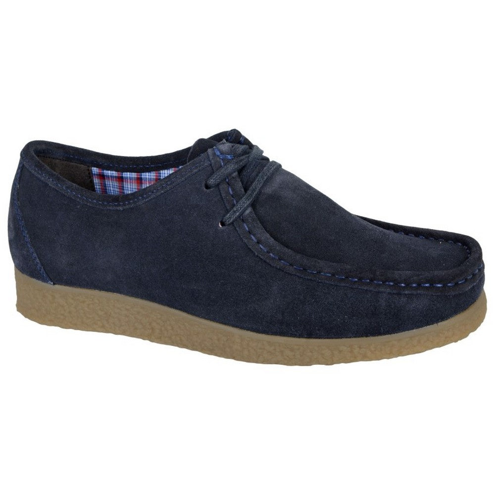 Navy Blue - Front - Roamers Mens Suede Apron Casual Shoes