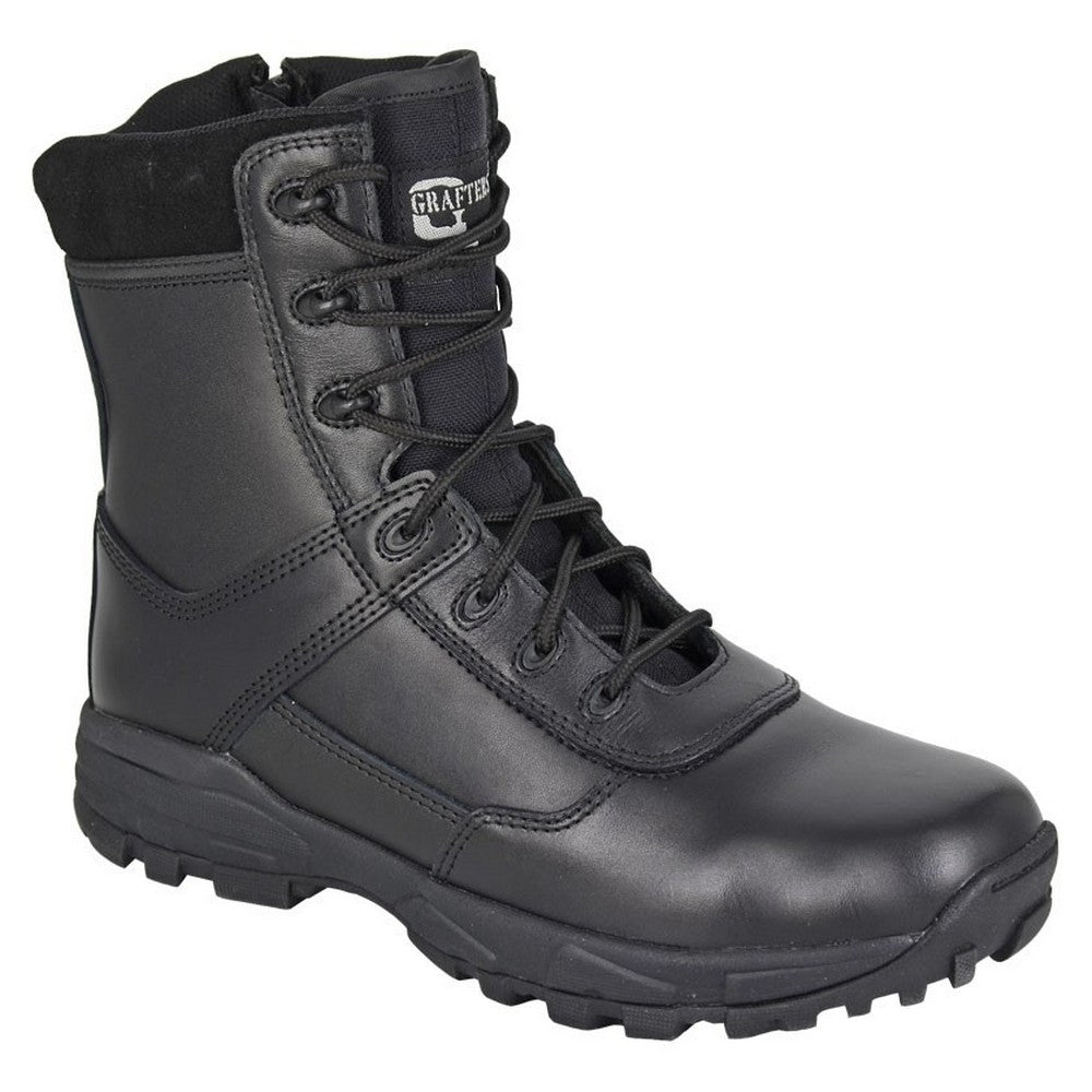 Black - Front - Grafters Mens Tiger Leather Combat Boots