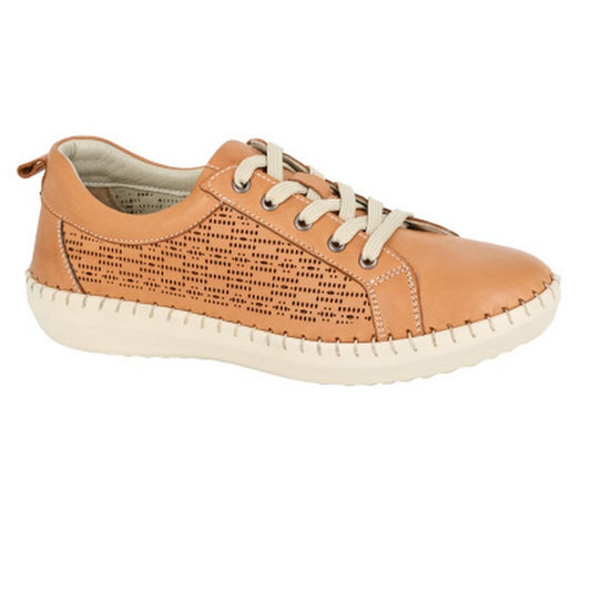 Tan - Front - Mod Comfys Womens-Ladies Leather Trainers