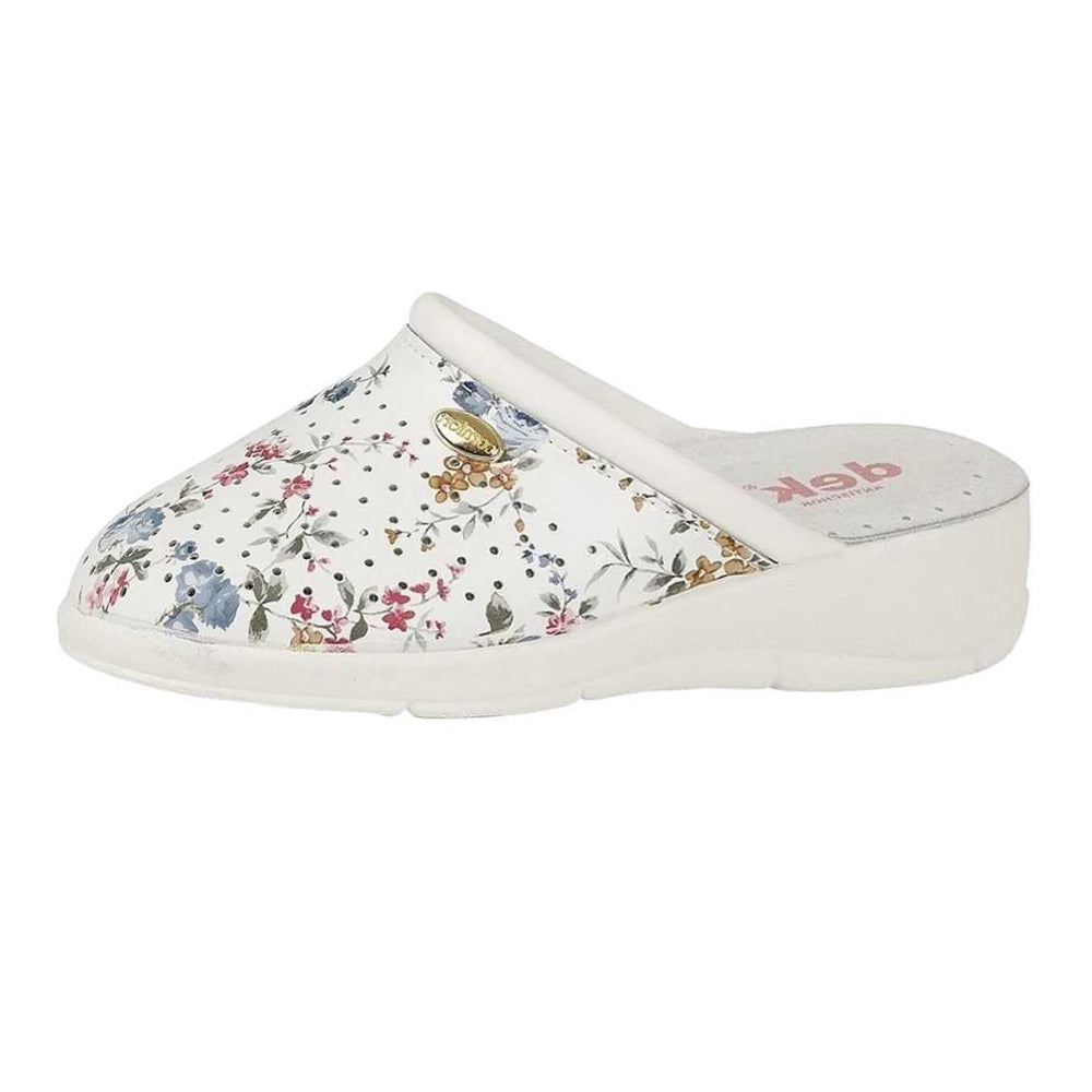 White - Back - Dek Womens-Ladies Floral Leather Clogs