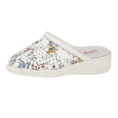 White - Back - Dek Womens-Ladies Floral Leather Clogs