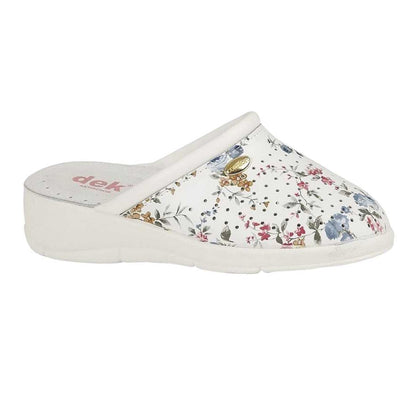 White - Side - Dek Womens-Ladies Floral Leather Clogs