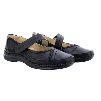 Black - Side - Boulevard Womens-Ladies Action Leather Mary Janes