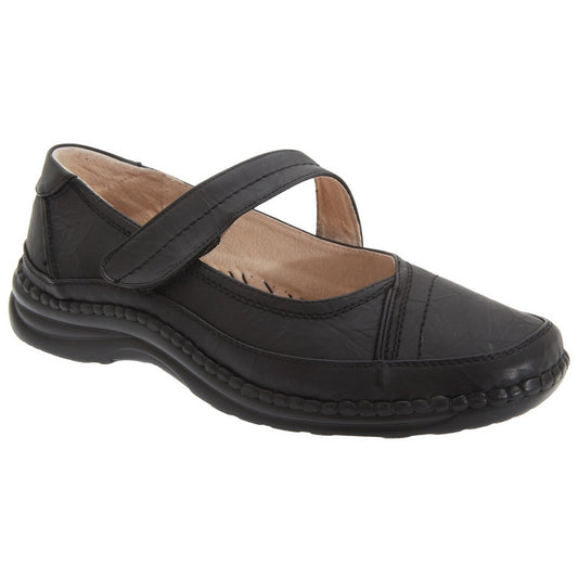 Black - Front - Boulevard Womens-Ladies Action Leather Mary Janes