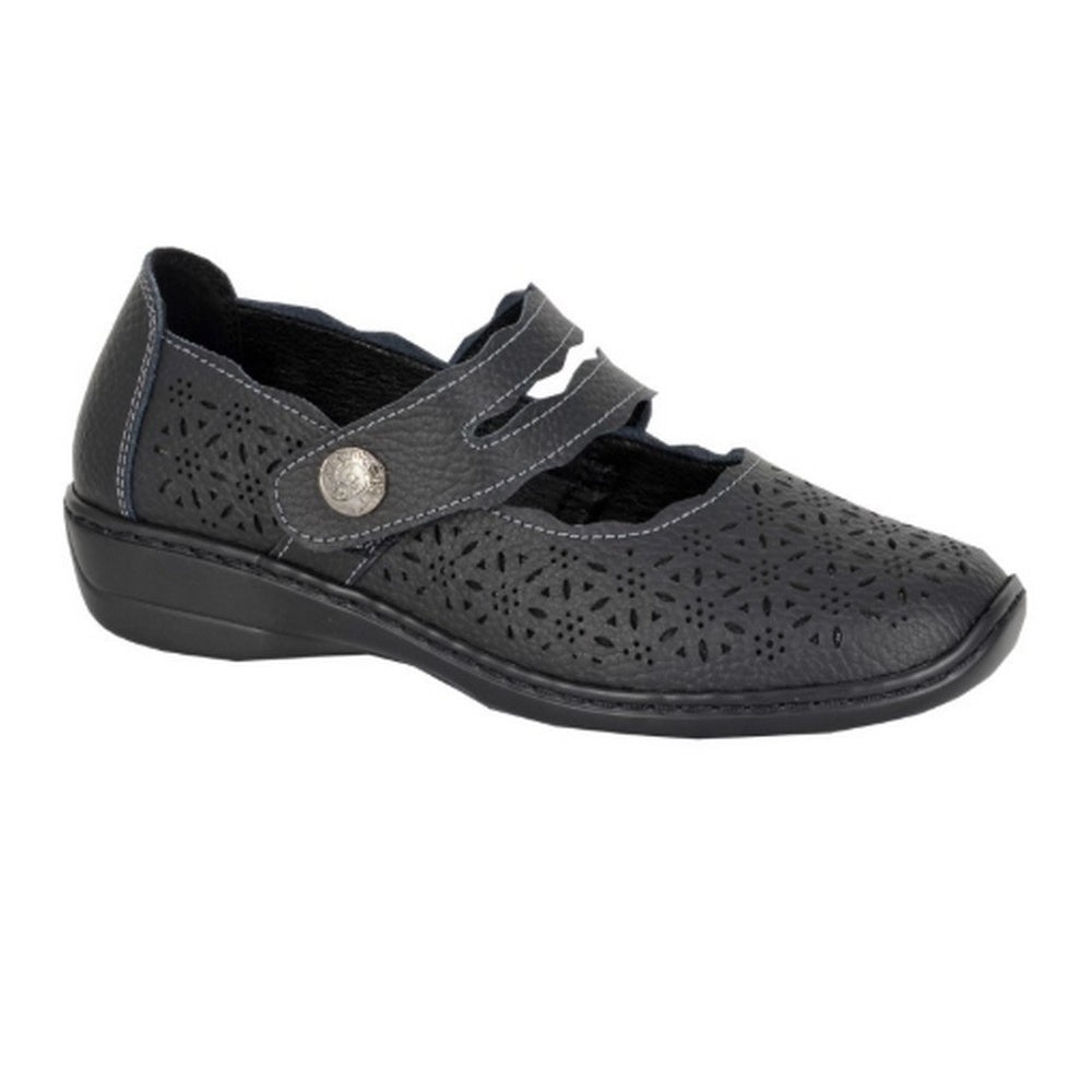 Black - Front - Boulevard Womens-Ladies Action Leather Mary Janes
