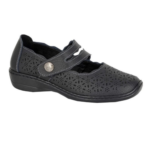Black - Front - Boulevard Womens-Ladies Action Leather Mary Janes