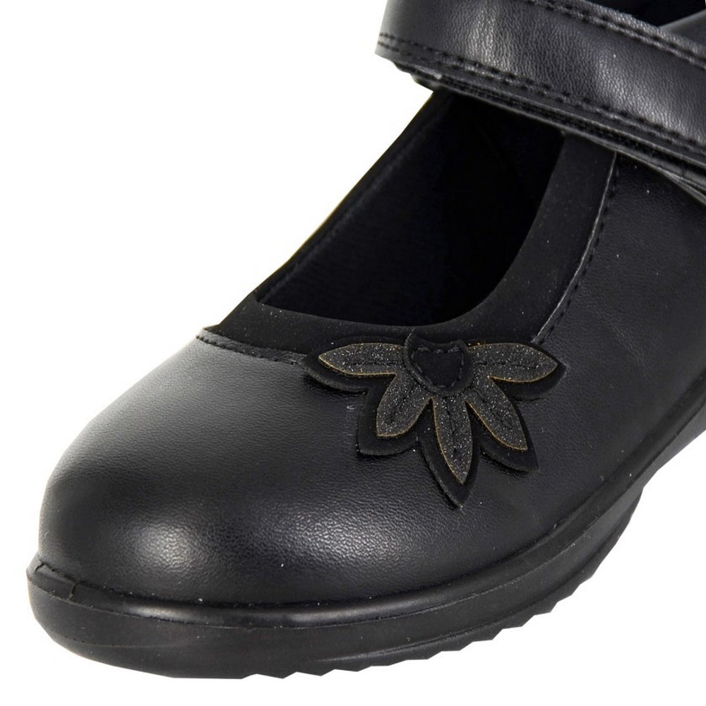 Black - Side - Boulevard Girls Flower Mary Janes