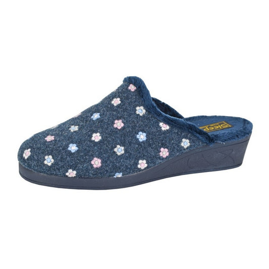 Navy - Front - Sleepers Womens-Ladies Josephine Floral Embroidery Mule Slippers