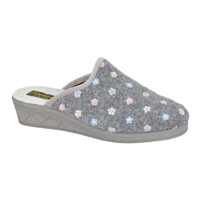 Grey - Front - Sleepers Womens-Ladies Josephine Floral Embroidery Mule Slippers