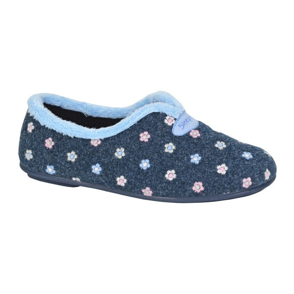 Navy - Front - Sleepers Womens-Ladies Carol Slippers