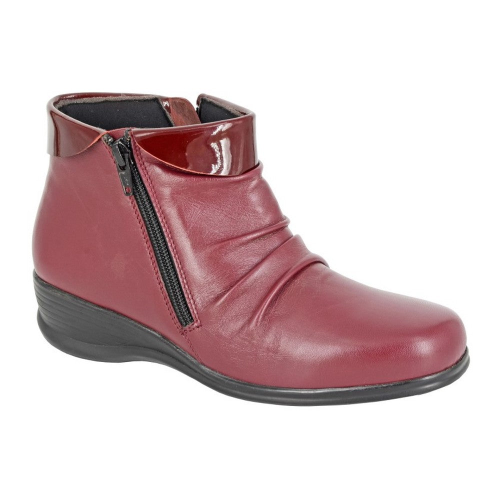Burgundy - Front - Mod Comfys Womens-Ladies Softie Leather Ankle Boots