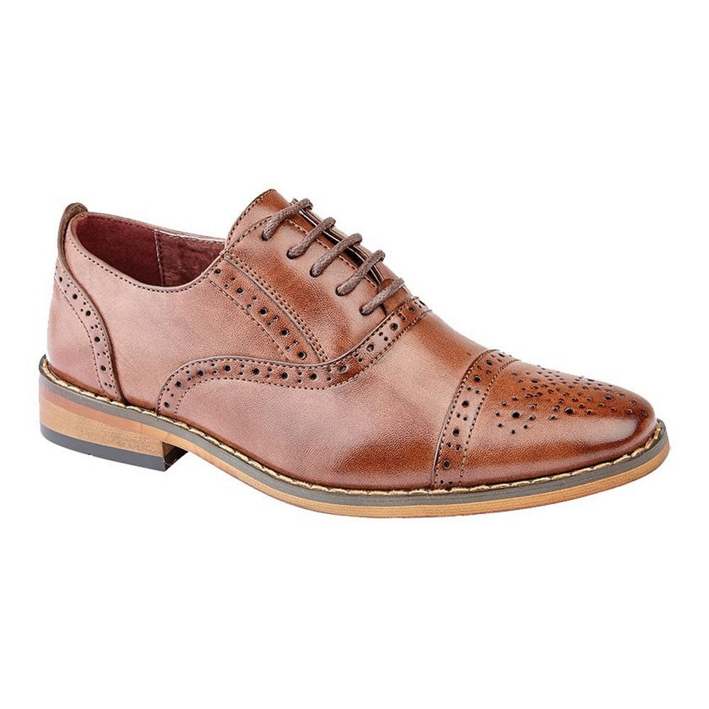 Mid Brown - Front - Goor Mens Leather Capped Lace Brogues