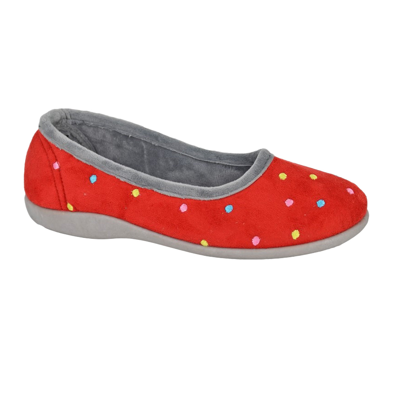 Red-Grey - Front - Sleepers Womens-Ladies Isla Dotted Slippers