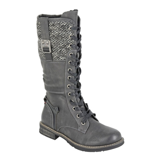 Black-Grey - Front - Cipriata Womens-Ladies Gabriela Combat Boots
