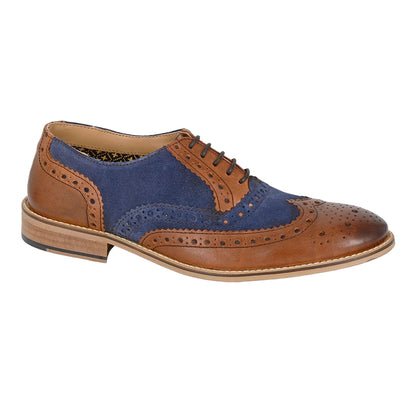Tan-Navy - Front - Roamers Mens Leather Brogues