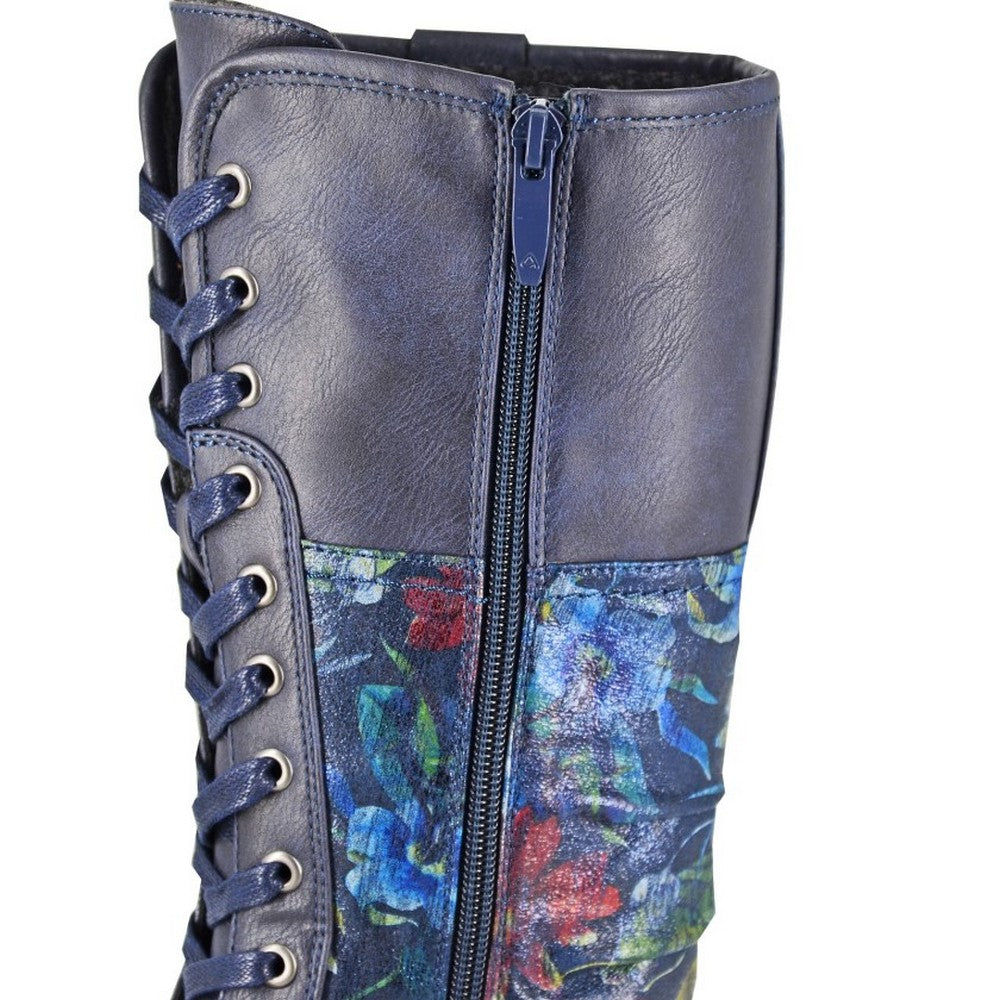 Navy - Side - Cipriata Womens-Ladies Floral Calf Boots