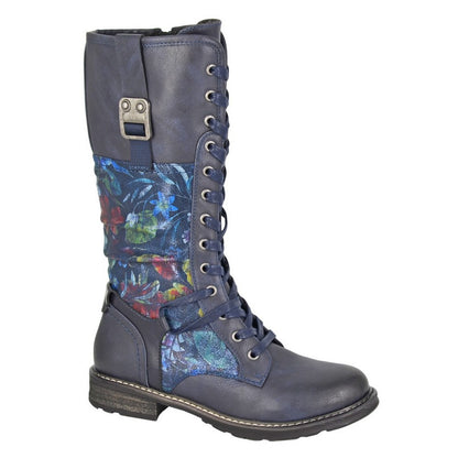Navy - Front - Cipriata Womens-Ladies Floral Calf Boots