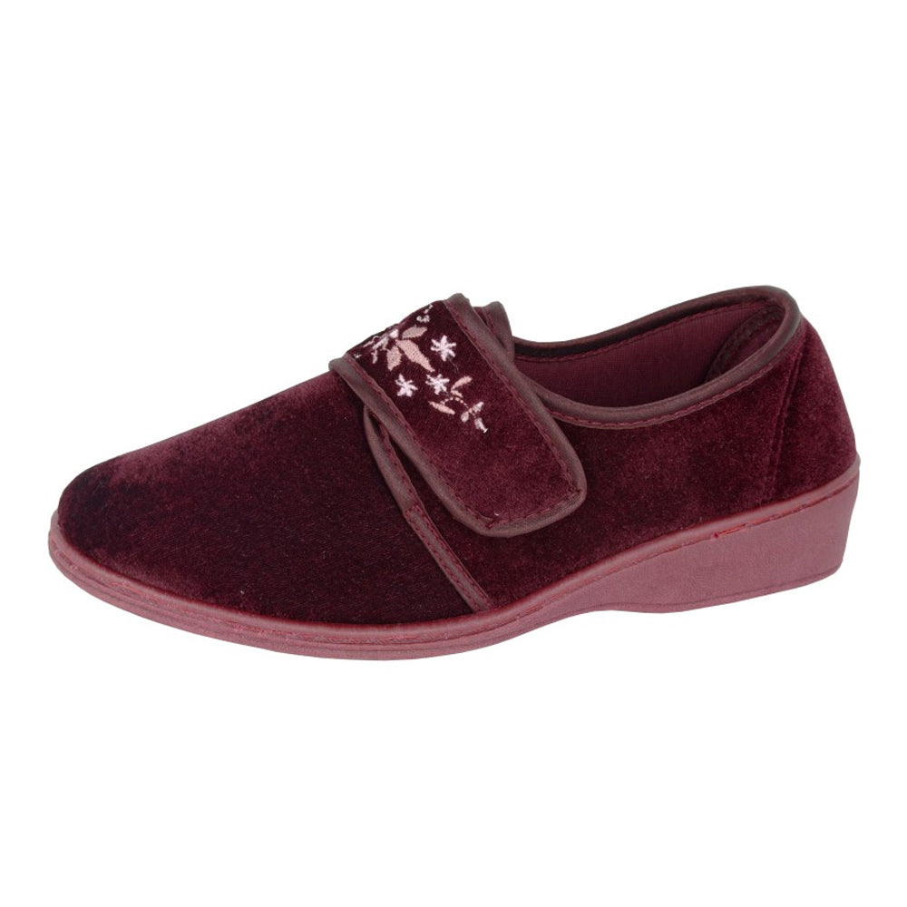 Burgundy - Back - Sleepers Womens-Ladies Elsie Synthetic Wide Slippers