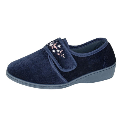 Navy - Back - Sleepers Womens-Ladies Elsie Synthetic Wide Slippers