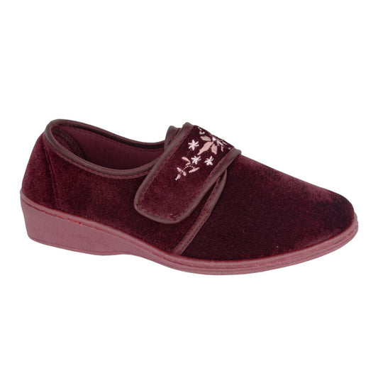 Burgundy - Front - Sleepers Womens-Ladies Elsie Synthetic Wide Slippers