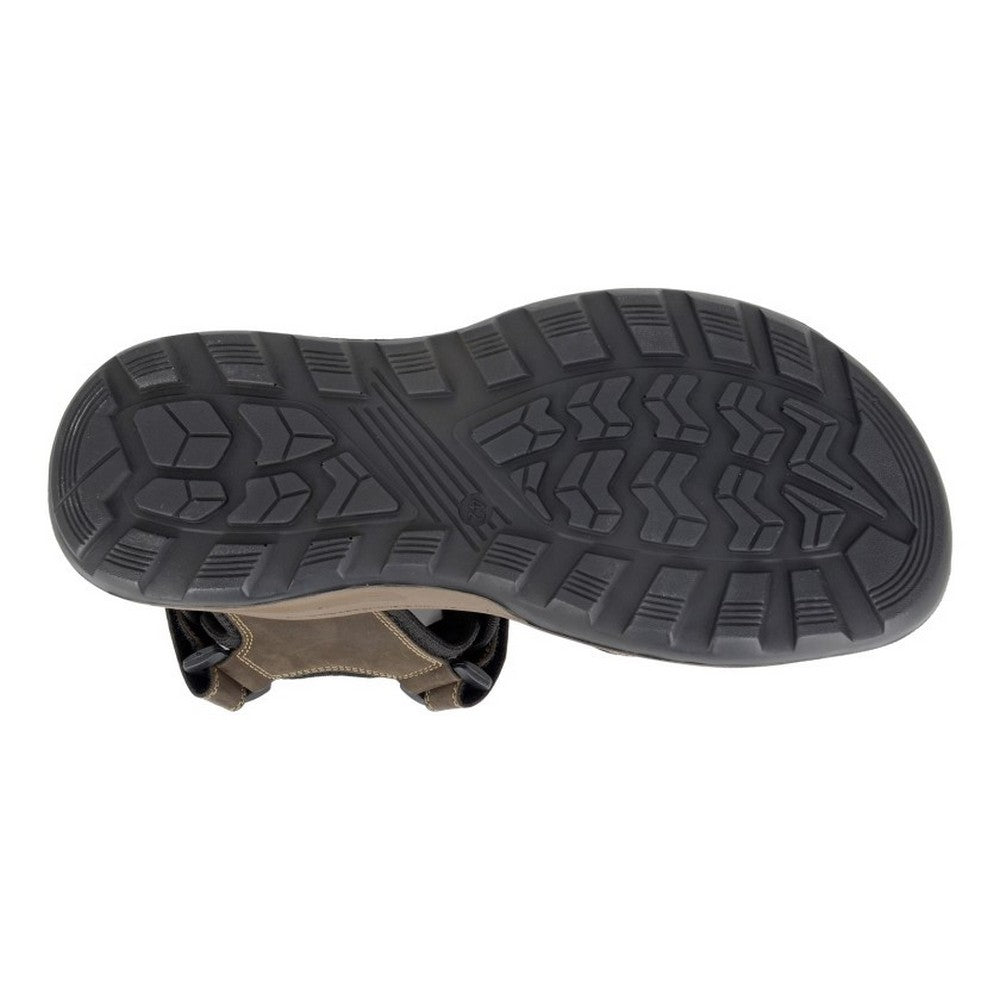 Brown - Back - Roamers Mens Leather Touch Fastening Sports Sandals