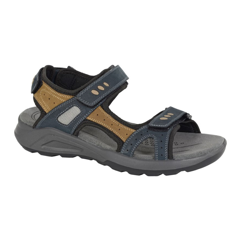 Navy-Grey - Front - Roamers Mens Leather Touch Fastening Sports Sandals