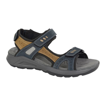 Navy-Grey - Front - Roamers Mens Leather Touch Fastening Sports Sandals
