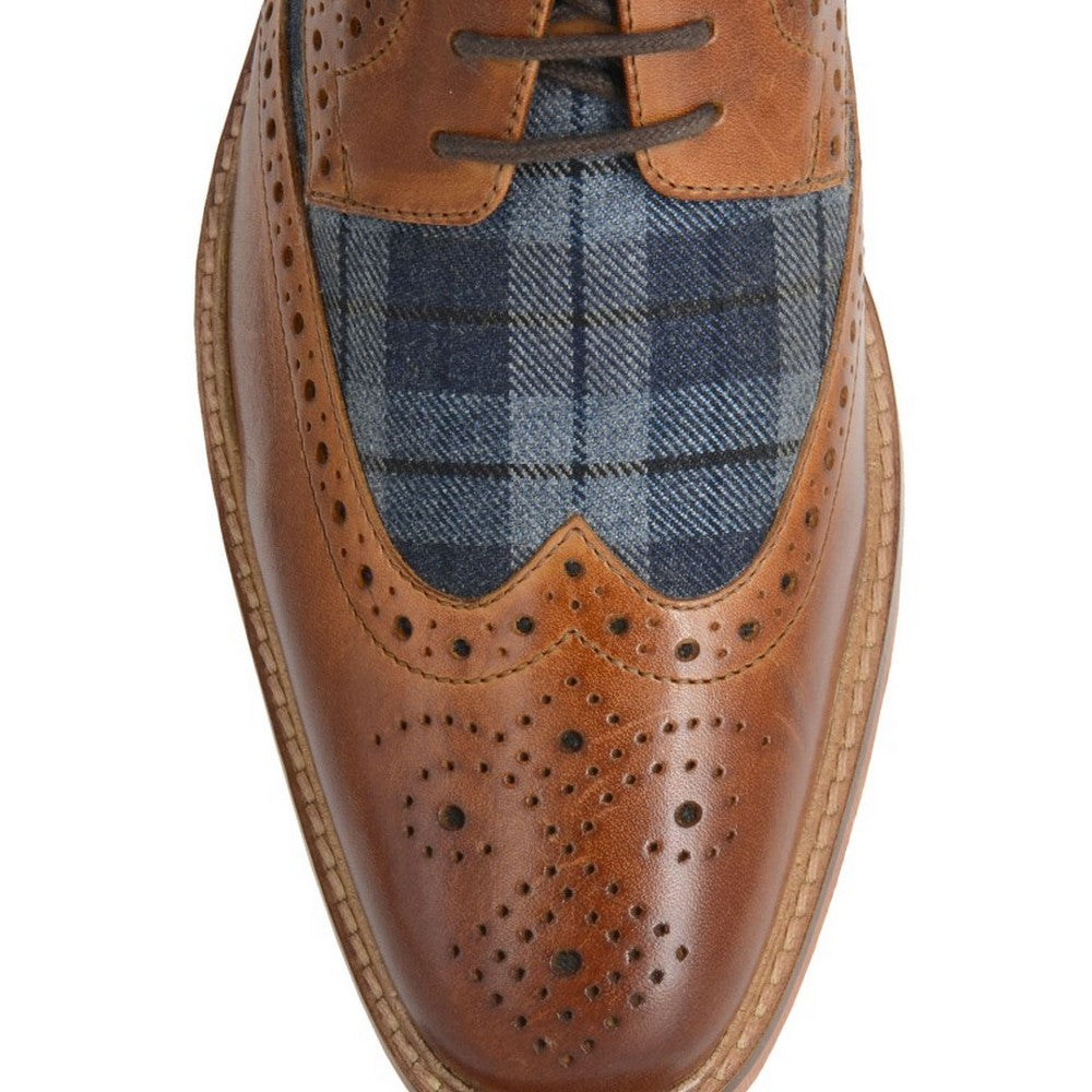 Tan - Back - Roamers Mens Tartan Leather Brogue Detailing Gibson Shoes