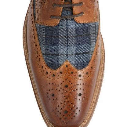 Tan - Back - Roamers Mens Tartan Leather Brogue Detailing Gibson Shoes