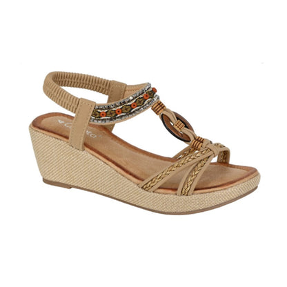 Beige - Back - Cipriata Womens-Ladies Jewelled Platform Heel Sandals