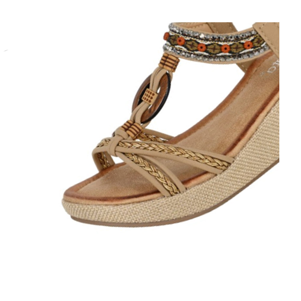 Beige - Side - Cipriata Womens-Ladies Jewelled Platform Heel Sandals