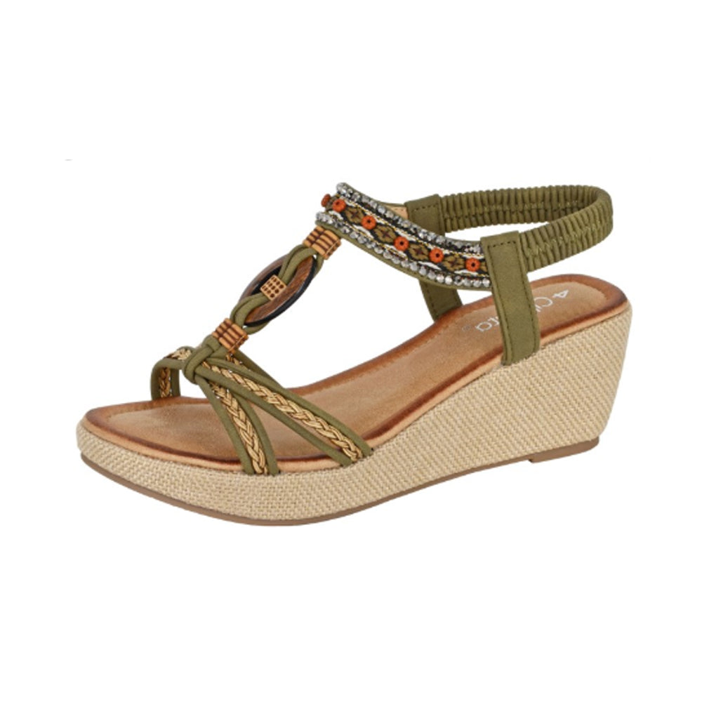 Khaki - Front - Cipriata Womens-Ladies Jewelled Platform Heel Sandals