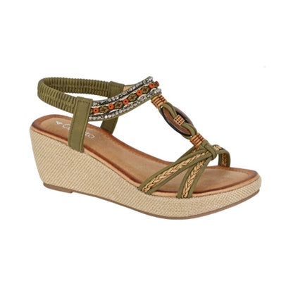Khaki - Back - Cipriata Womens-Ladies Jewelled Platform Heel Sandals