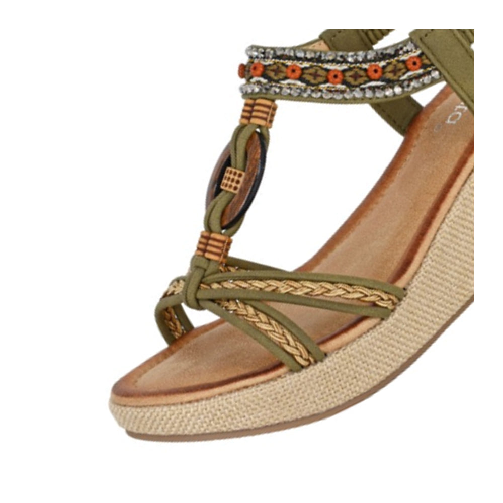 Khaki - Side - Cipriata Womens-Ladies Jewelled Platform Heel Sandals