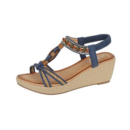 Navy - Front - Cipriata Womens-Ladies Jewelled Platform Heel Sandals