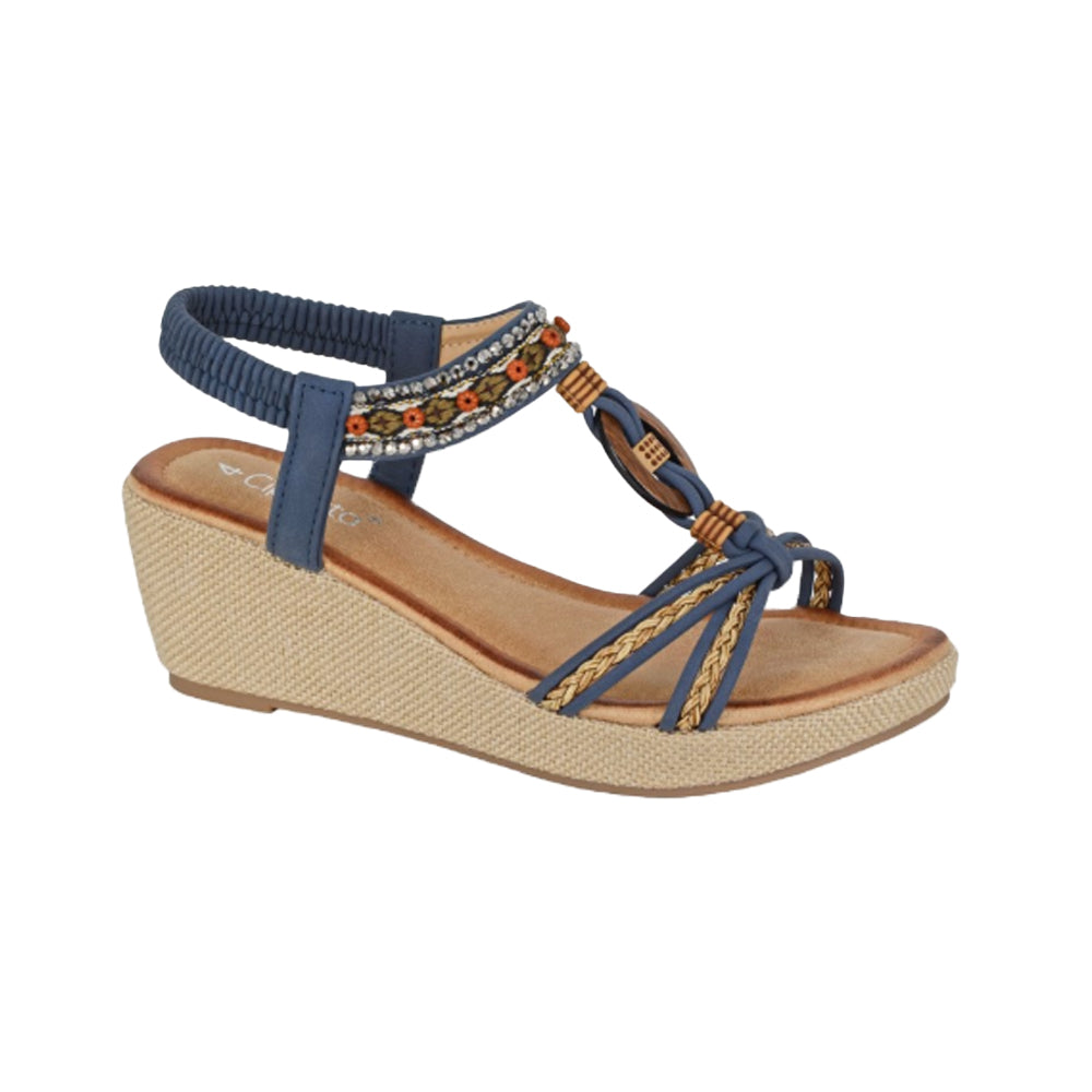 Navy - Back - Cipriata Womens-Ladies Jewelled Platform Heel Sandals