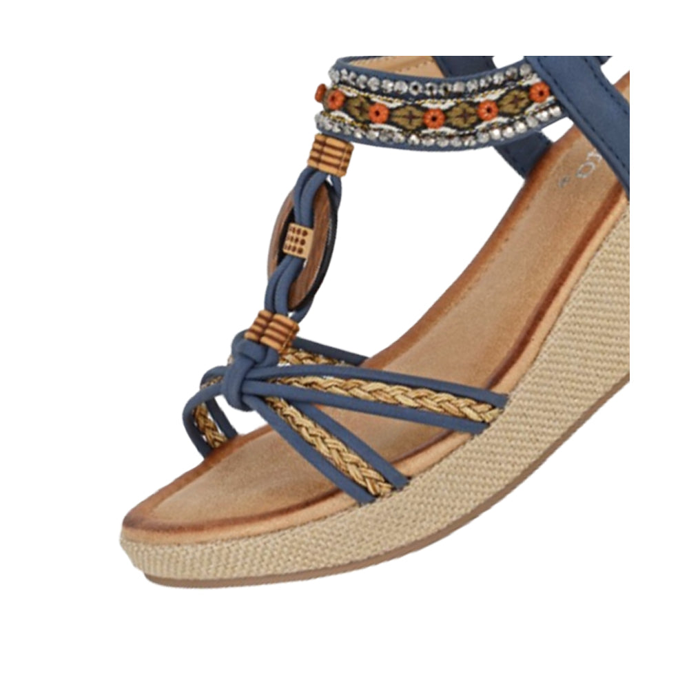 Navy - Side - Cipriata Womens-Ladies Jewelled Platform Heel Sandals