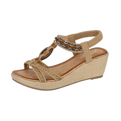 Beige - Front - Cipriata Womens-Ladies Jewelled Platform Heel Sandals