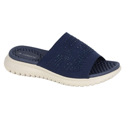 Navy Blue - Front - Cipriata Womens-Ladies Eliana Diamante Sliders