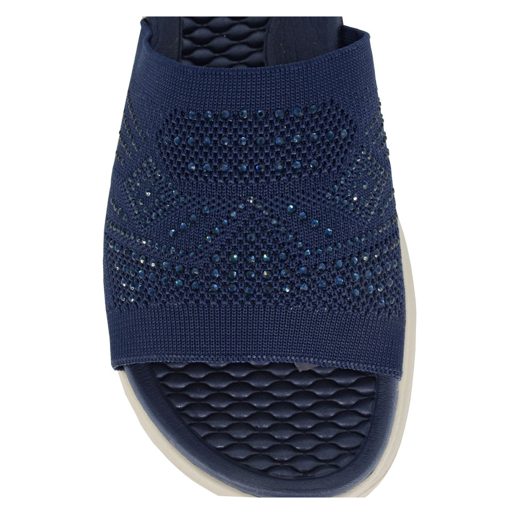 Navy Blue - Side - Cipriata Womens-Ladies Eliana Diamante Sliders