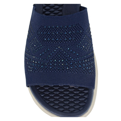Navy Blue - Side - Cipriata Womens-Ladies Eliana Diamante Sliders