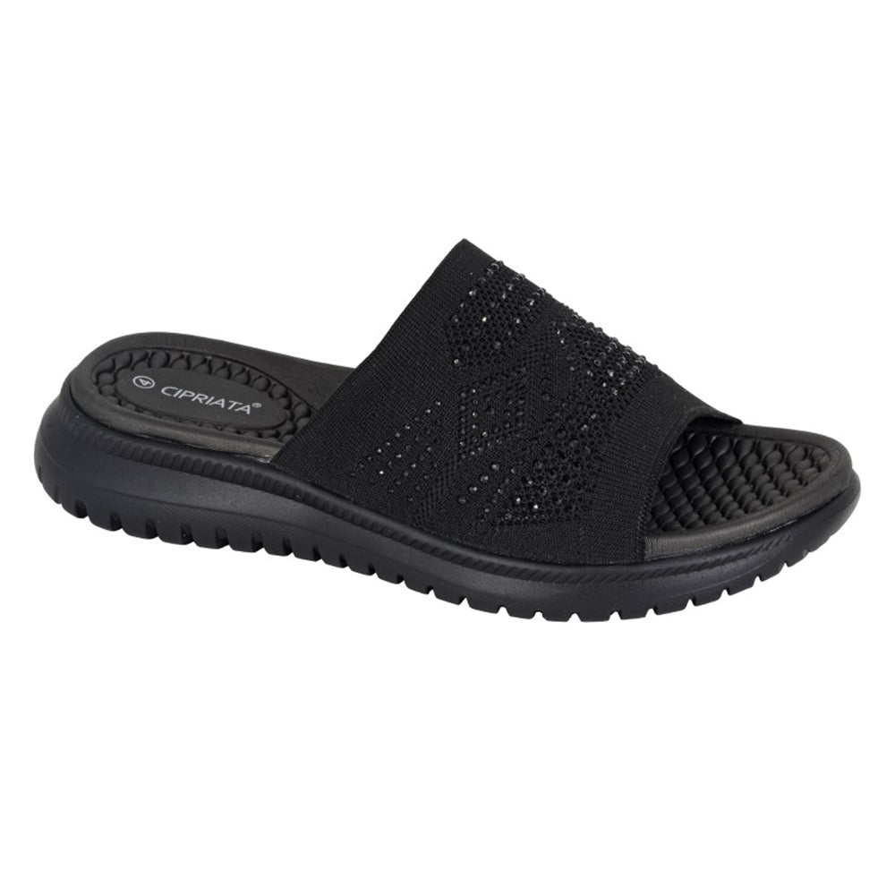 Black - Front - Cipriata Womens-Ladies Eliana Diamante Sliders