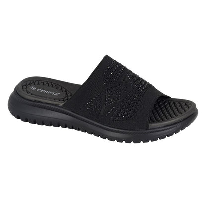 Black - Front - Cipriata Womens-Ladies Eliana Diamante Sliders