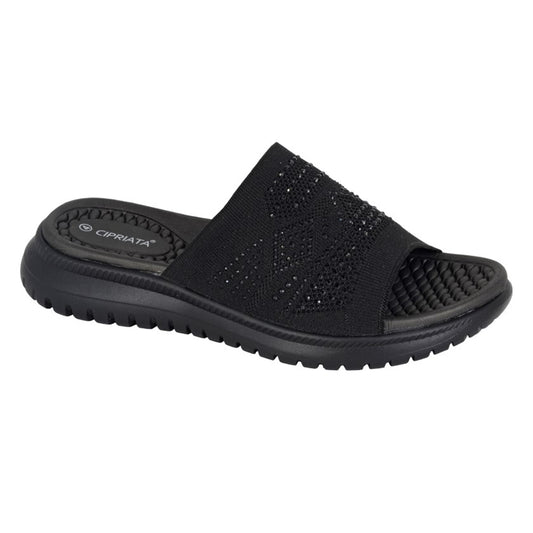 Black - Front - Cipriata Womens-Ladies Eliana Diamante Sliders