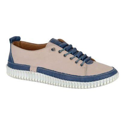 Beige-Blue - Front - Mod Comfys Womens-Ladies Softie Leather Trainers