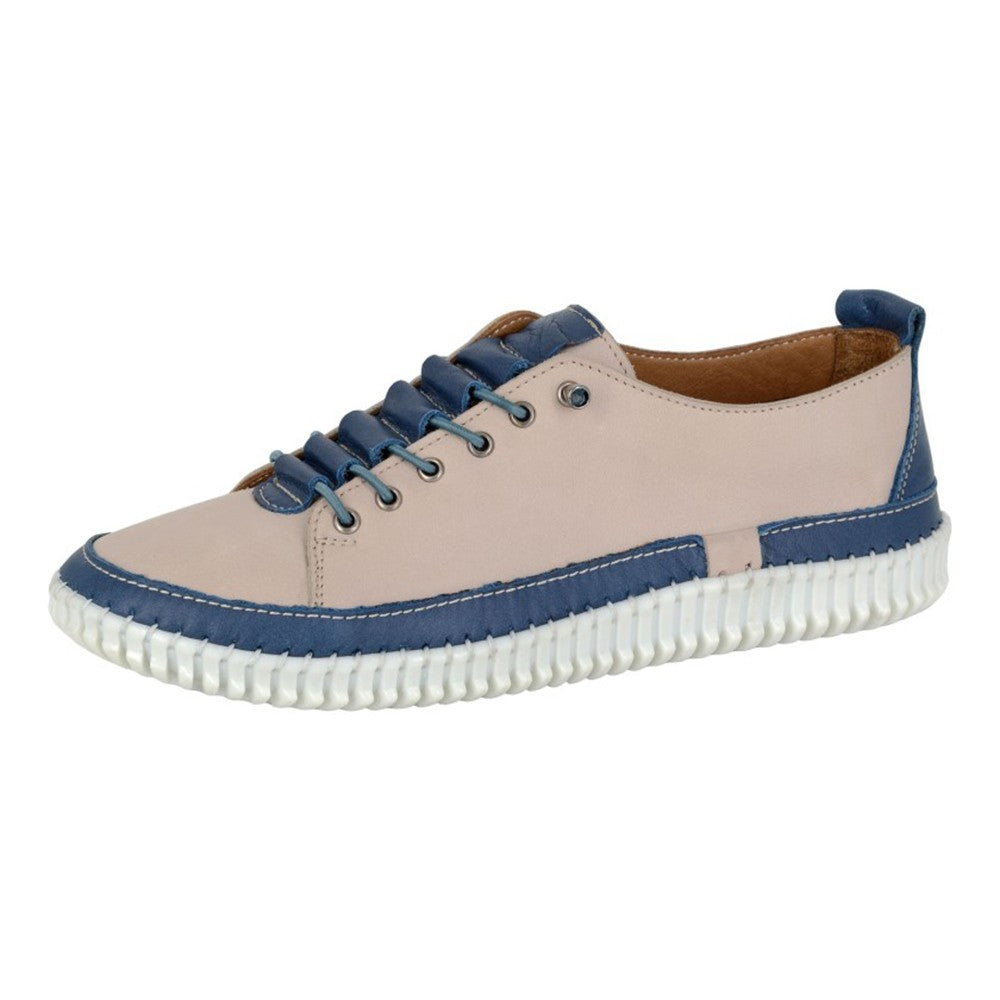 Beige-Blue - Back - Mod Comfys Womens-Ladies Softie Leather Trainers