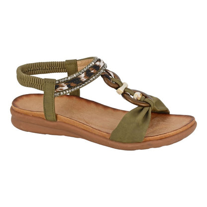 Khaki - Front - Cipriata Womens-Ladies Jewelled Elastic Slingback Sandals